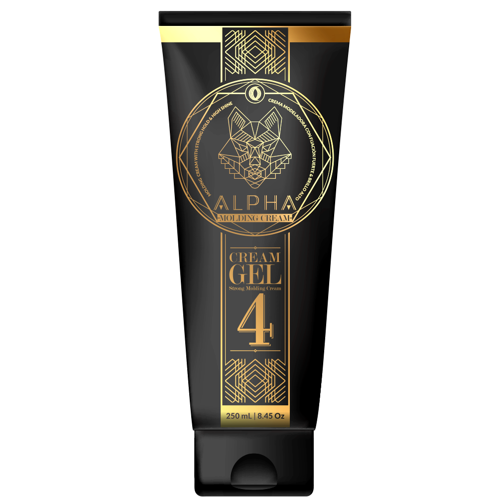 Imagen de referencia de Alpha Cream Gel número 4, en tubo negro y dorado con etiqueta anterior de 250 ml. La presentación actual es de 240 ml.